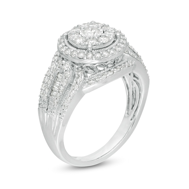 1 CT. T.W. Composite Diamond Double Frame Vintage-Style Engagement Ring in 10K White Gold