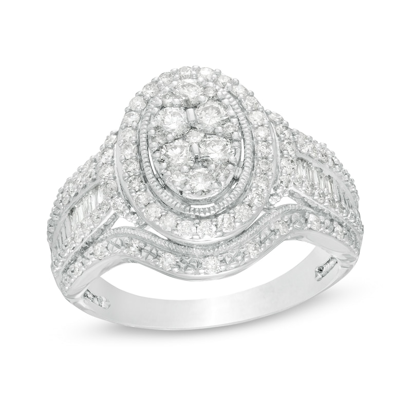 1 CT. T.W. Composite Diamond Oval Frame Vintage-Style Engagement Ring in 10K White Gold