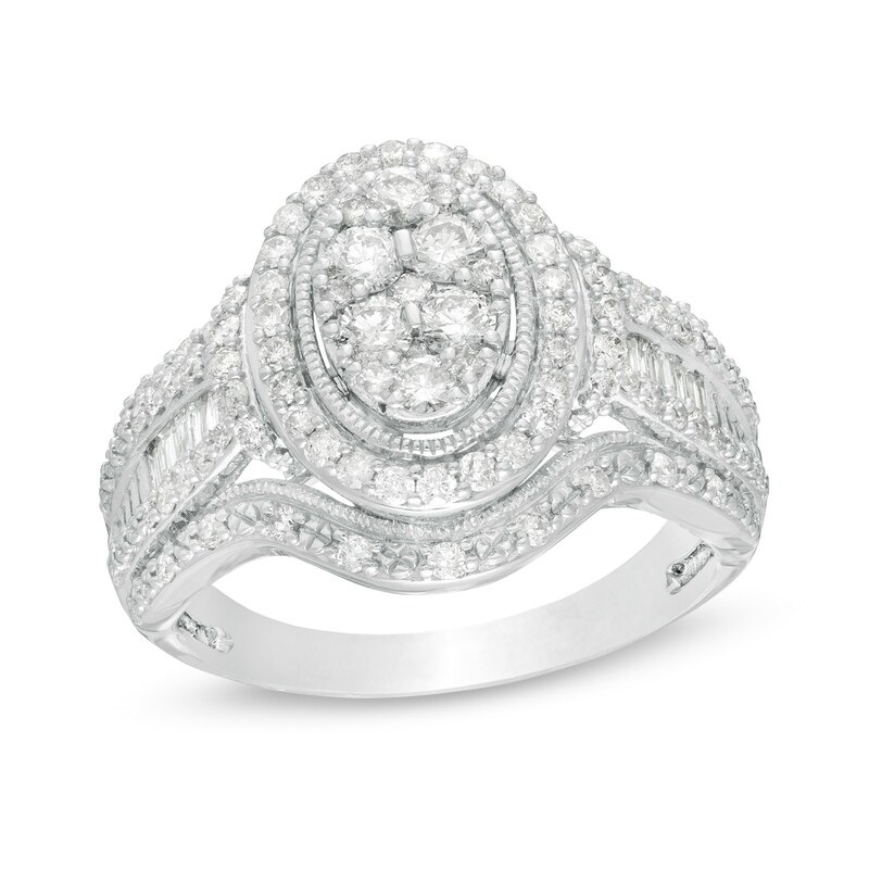 Main Image 1 of 1 CT. T.W. Composite Diamond Oval Frame Vintage-Style Engagement Ring in 10K White Gold
