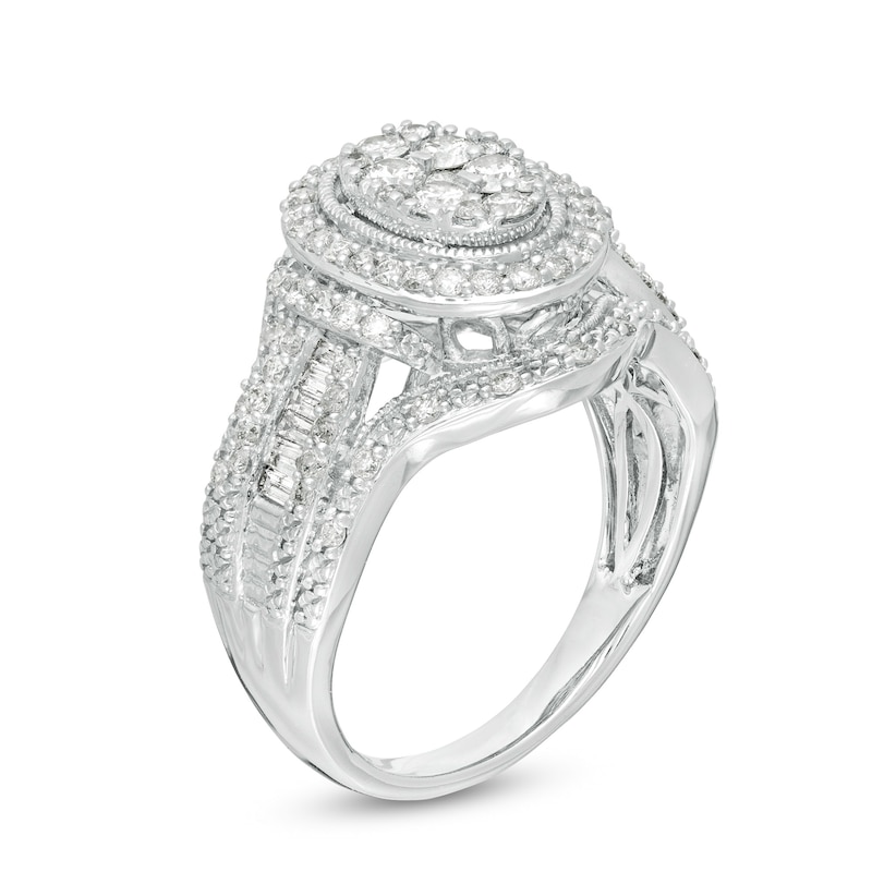 1 CT. T.W. Composite Diamond Oval Frame Vintage-Style Engagement Ring in 10K White Gold