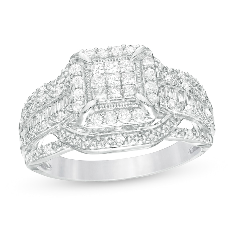 1/2 CT. T.W. Composite Diamond Square Frame Vintage-Style Engagement Ring in 10K White Gold