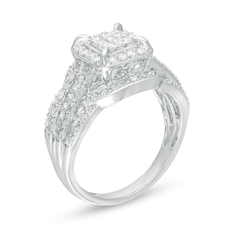 1/2 CT. T.W. Composite Diamond Square Frame Vintage-Style Engagement Ring in 10K White Gold
