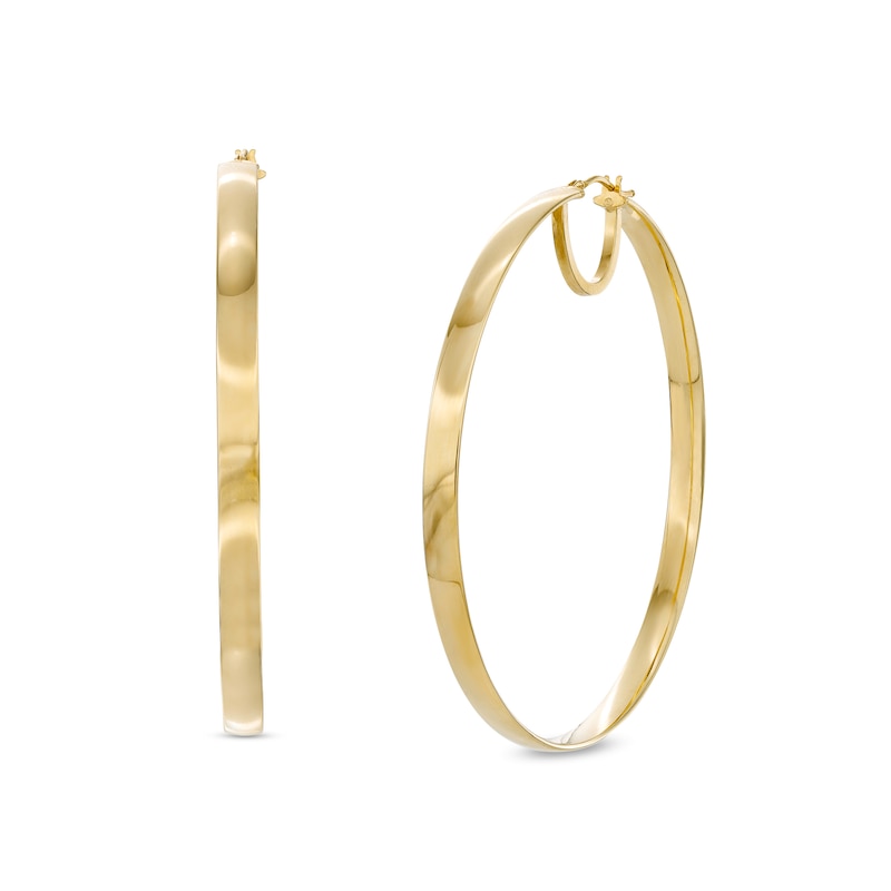 Main Image 1 of Made in Italy 60.0mm Flat Tube Hoop Earrings in 14K Gold