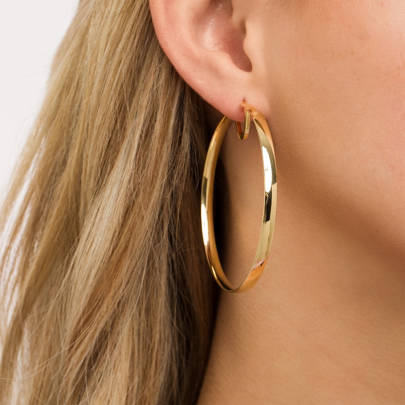 Main Image 2 of Made in Italy 60.0mm Flat Tube Hoop Earrings in 14K Gold