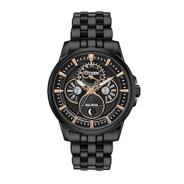 Men's Citizen Eco-Drive® Calendrier Black IP Chronograph Watch with Black Dial (Model: BU0057-54E)