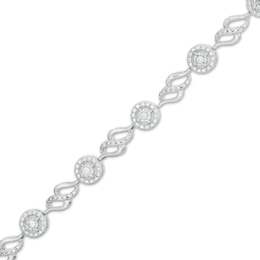 1/4 CT. T.W. Diamond Frame and Cascading Flame Link Bracelet in Sterling Silver - 7.5&quot;