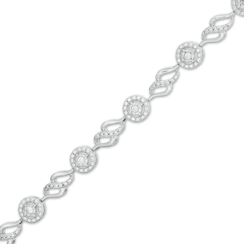 1/4 CT. T.W. Diamond Frame and Cascading Flame Link Bracelet in Sterling Silver - 7.5"