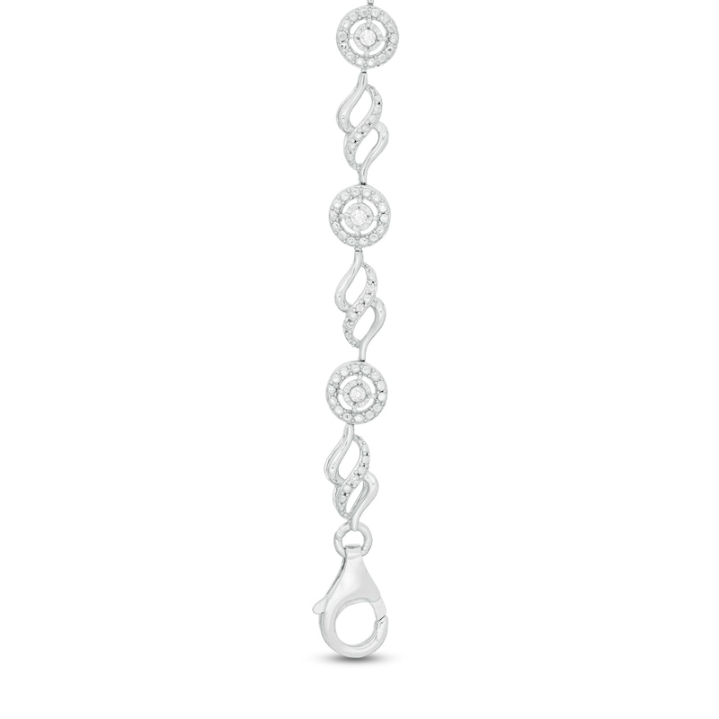 1/4 CT. T.W. Diamond Frame and Cascading Flame Link Bracelet in Sterling Silver - 7.5"