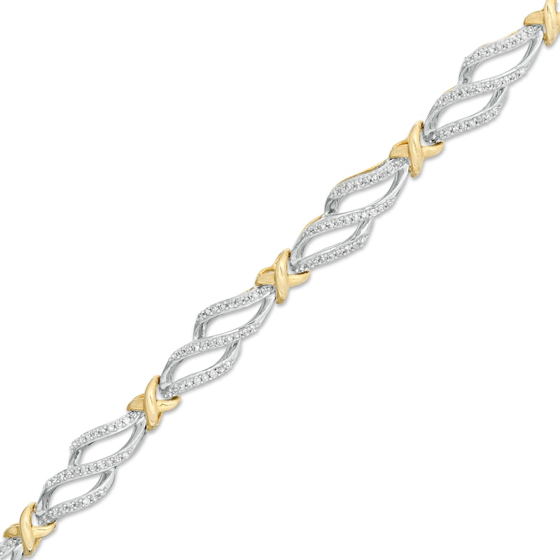 Main Image 1 of 1/2 CT. T.W. Diamond Flame "X" Link Bracelet in 10K Two-Tone Gold - 7.5"
