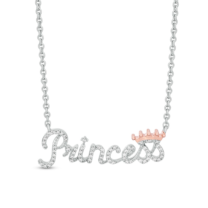 Main Image 1 of 1/5 CT. T.W. Diamond Crowned "Princess" Necklace in Sterling Silver and 10K Rose Gold - 19"