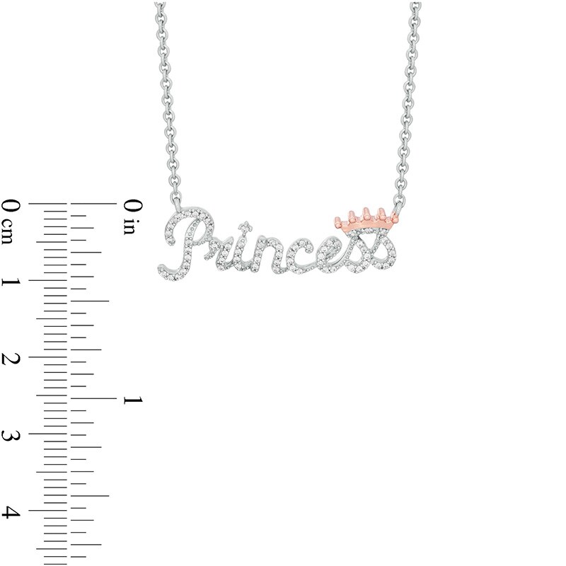 Main Image 2 of 1/5 CT. T.W. Diamond Crowned "Princess" Necklace in Sterling Silver and 10K Rose Gold - 19"