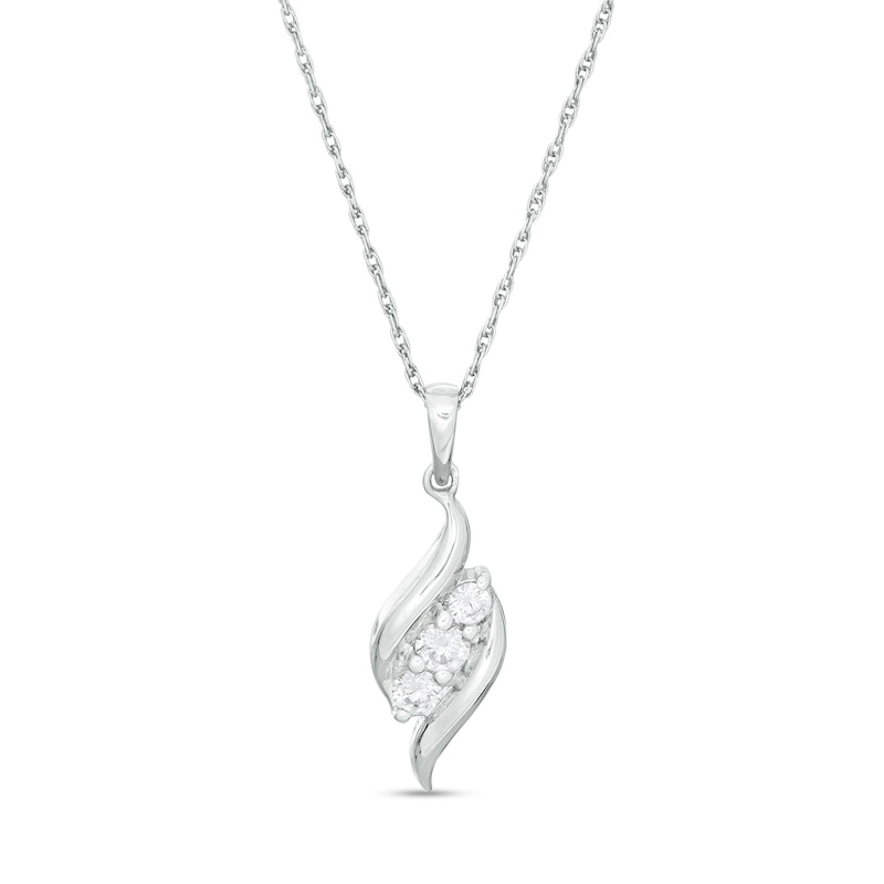 Main Image 1 of 1/4 CT. T.W. Diamond Three Stone Flame Pendant in 10K White Gold