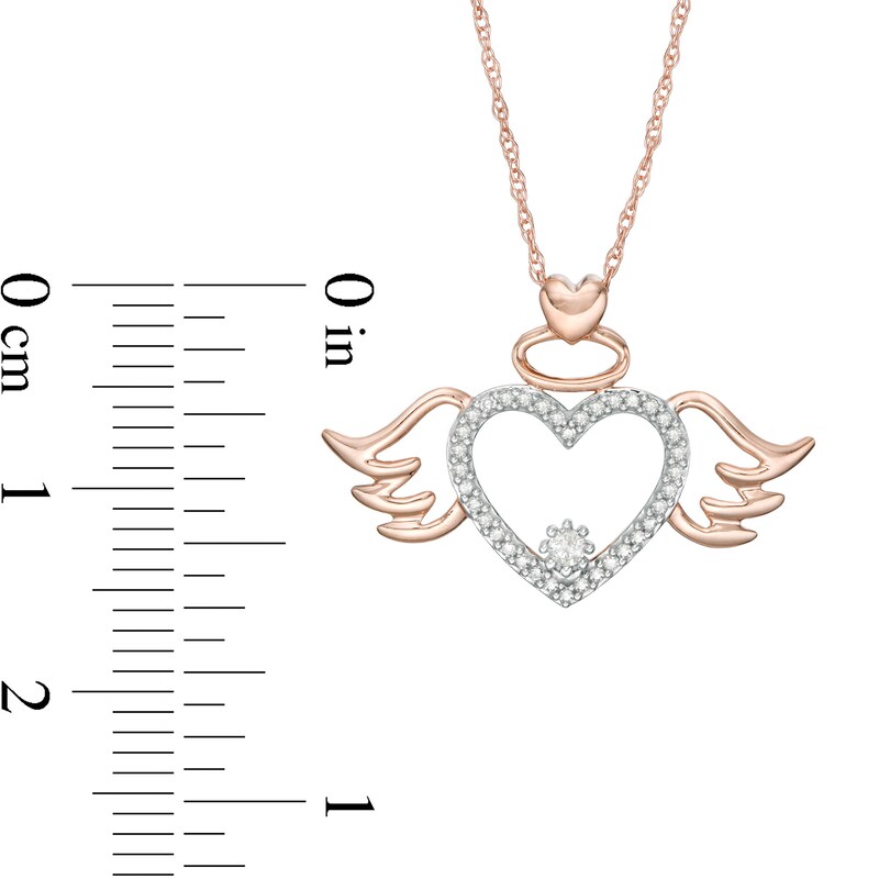 Main Image 2 of 1/10 CT. T.W. Diamond Angel Winged Heart Pendant in 10K Rose Gold