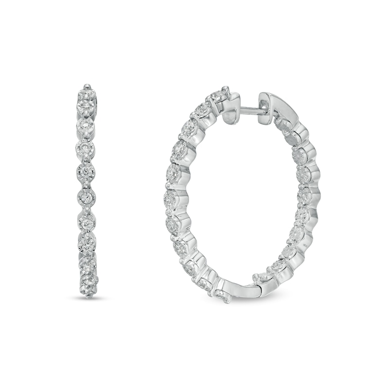 Main Image 1 of 1/4 CT. T.W. Diamond Inside-Out Hoop Earrings in Sterling Silver