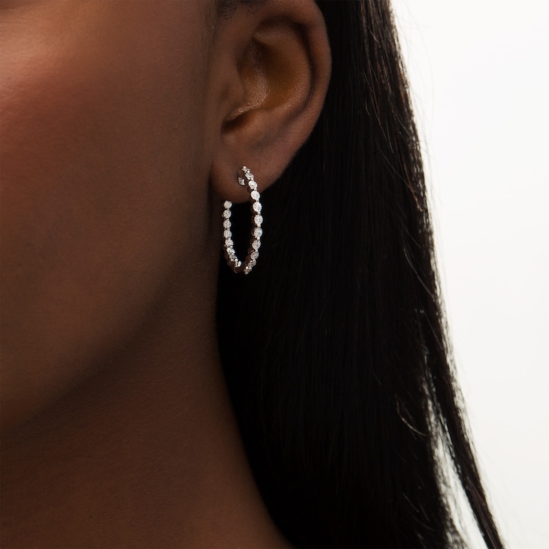 Main Image 2 of 1/4 CT. T.W. Diamond Inside-Out Hoop Earrings in Sterling Silver