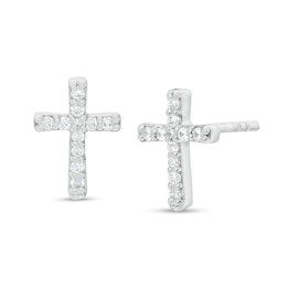 1/10 CT. T.W. Diamond Cross Stud Earrings in 10K White Gold