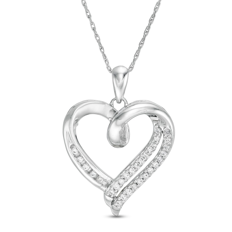 Main Image 1 of 1/4 CT. T.W. Diamond Swirl Heart Pendant in 10K White Gold