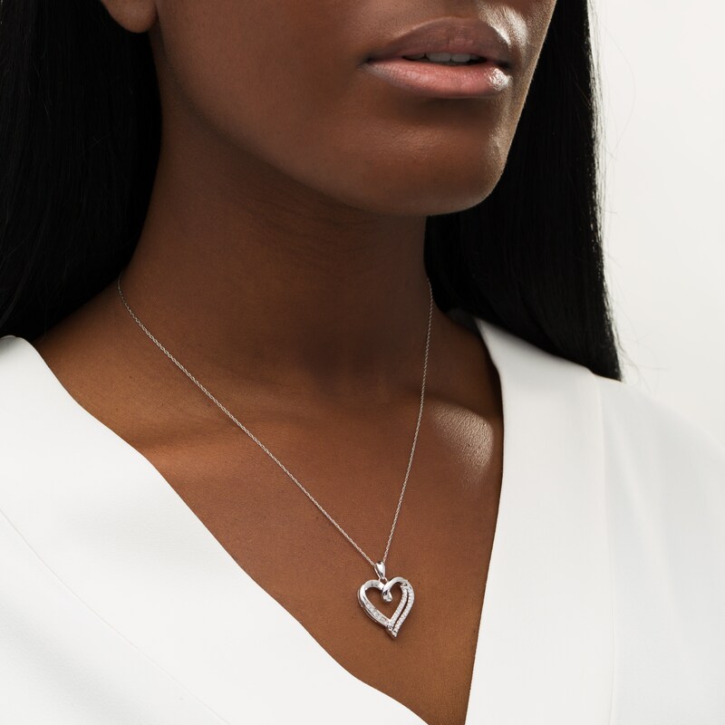 Main Image 2 of 1/4 CT. T.W. Diamond Swirl Heart Pendant in 10K White Gold