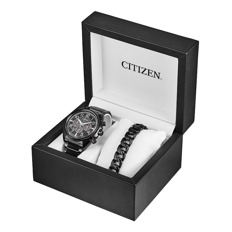 Main Image 1 of Men's Exclusive Citizen Eco-Drive® Brycen Chronograph Black IP Watch and Bracelet Box Set (CA4285-68E)