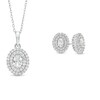 Thumbnail Image 1 of Oval Lab-Created White Sapphire Double Frame Stud Earrings and Pendant Set in Sterling Silver