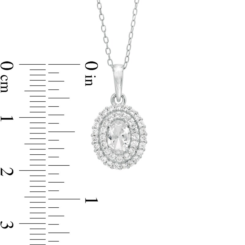 Main Image 2 of Oval Lab-Created White Sapphire Double Frame Stud Earrings and Pendant Set in Sterling Silver