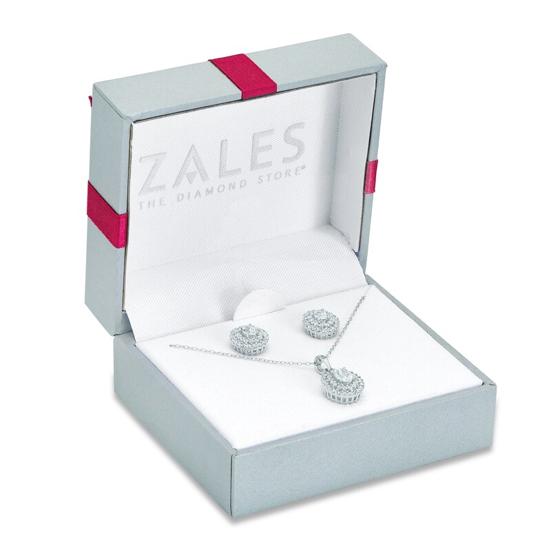Main Image 4 of Oval Lab-Created White Sapphire Double Frame Stud Earrings and Pendant Set in Sterling Silver