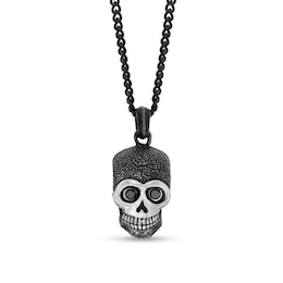 Men's 1/5 CT. T.W. Black Diamond Skull Pendant in Stainless Steel and Black IP - 24"