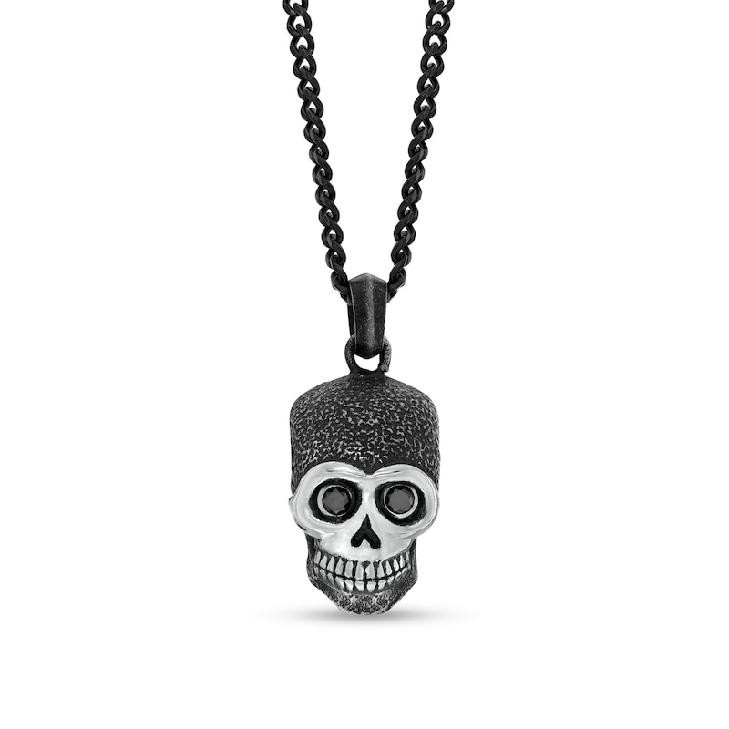 Main Image 1 of Men's 1/5 CT. T.W. Black Diamond Skull Pendant in Stainless Steel and Black IP - 24"