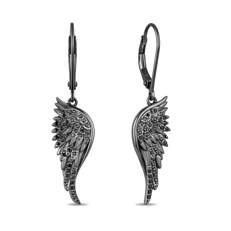 Main Image 1 of Enchanted Disney Villains Maleficent 1/3 CT. T.W. Black Diamond Drop Earrings in Black Rhodium Sterling Silver