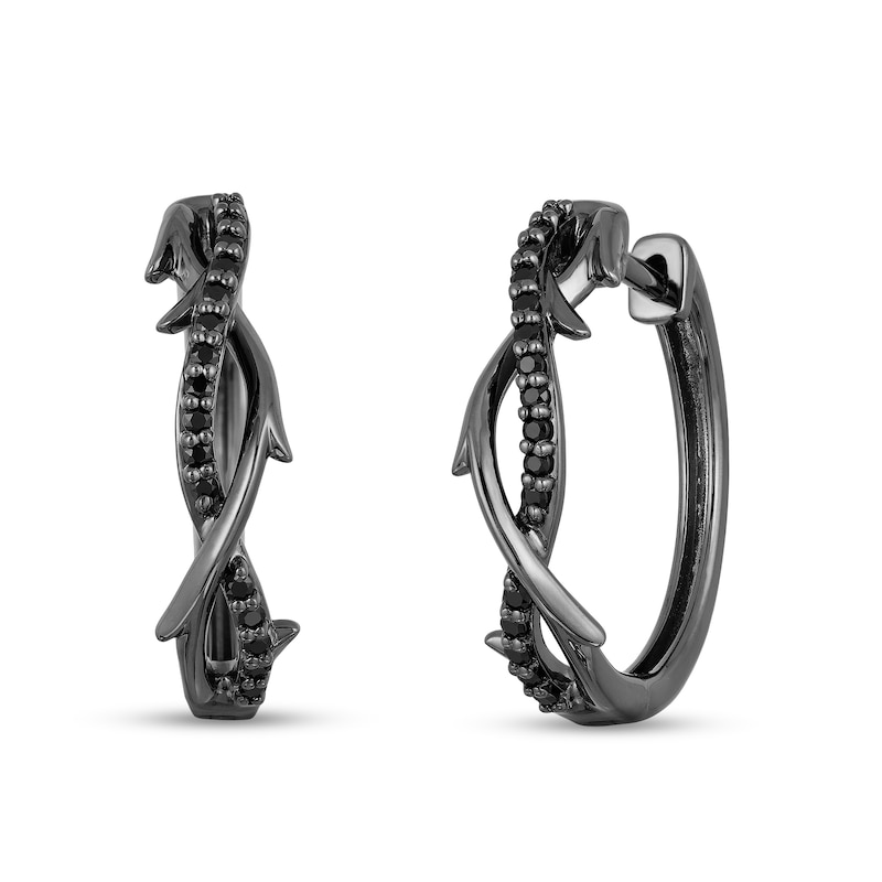 Main Image 1 of Enchanted Disney Villains Maleficent 1/5 CT. T.W. Black Diamond Hoop Earrings in Black Rhodium Sterling Silver