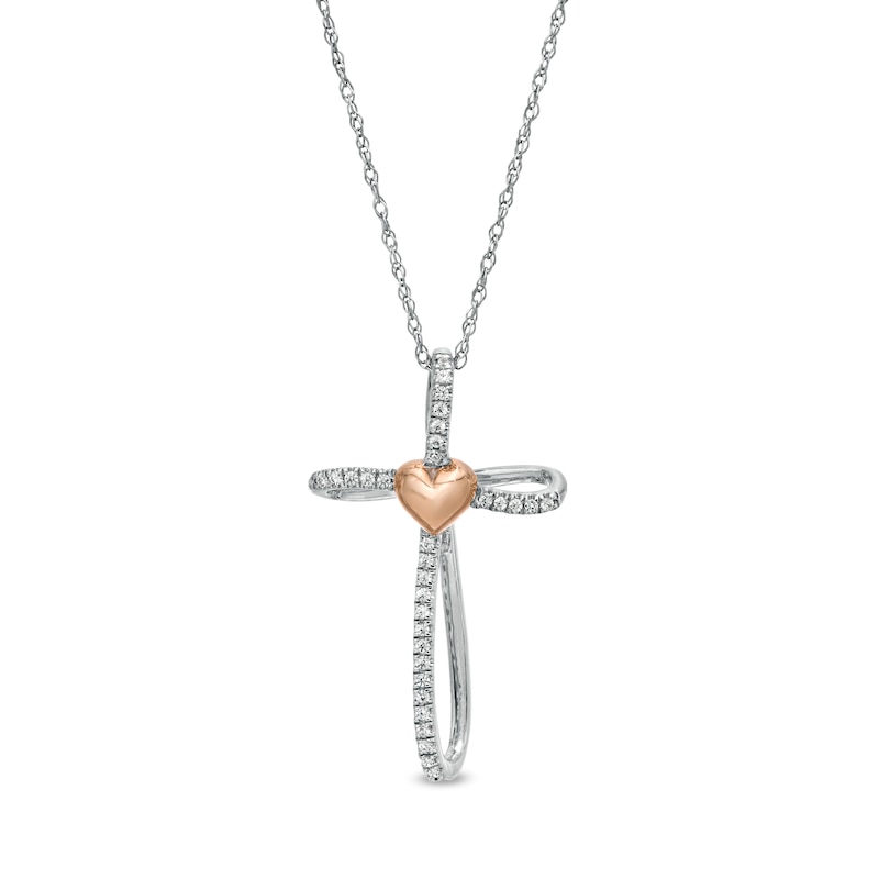 1/10 CT. T.W. Diamond Loop Cross and Heart Pendant in Sterling Silver