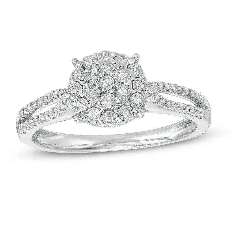 Main Image 1 of 1/5 CT. T.W. Composite Diamond Frame Split Shank Engagement Ring in Sterling Silver