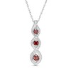 Thumbnail Image 1 of Garnet and White Lab-Created Sapphire Graduated Three Stone Cascading Flame Pendant in Sterling Silver