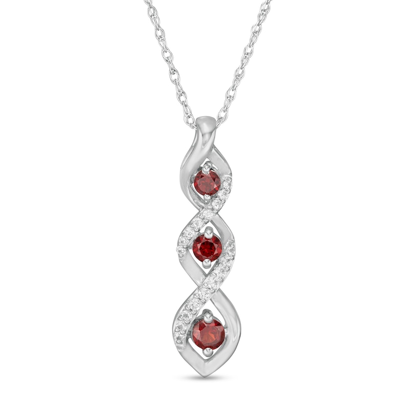 Garnet and White Lab-Created Sapphire Graduated Three Stone Cascading Flame Pendant in Sterling Silver