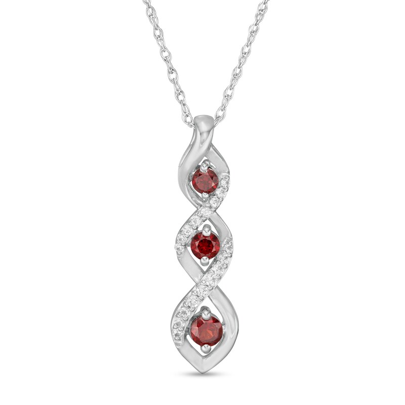 Main Image 1 of Garnet and White Lab-Created Sapphire Graduated Three Stone Cascading Flame Pendant in Sterling Silver