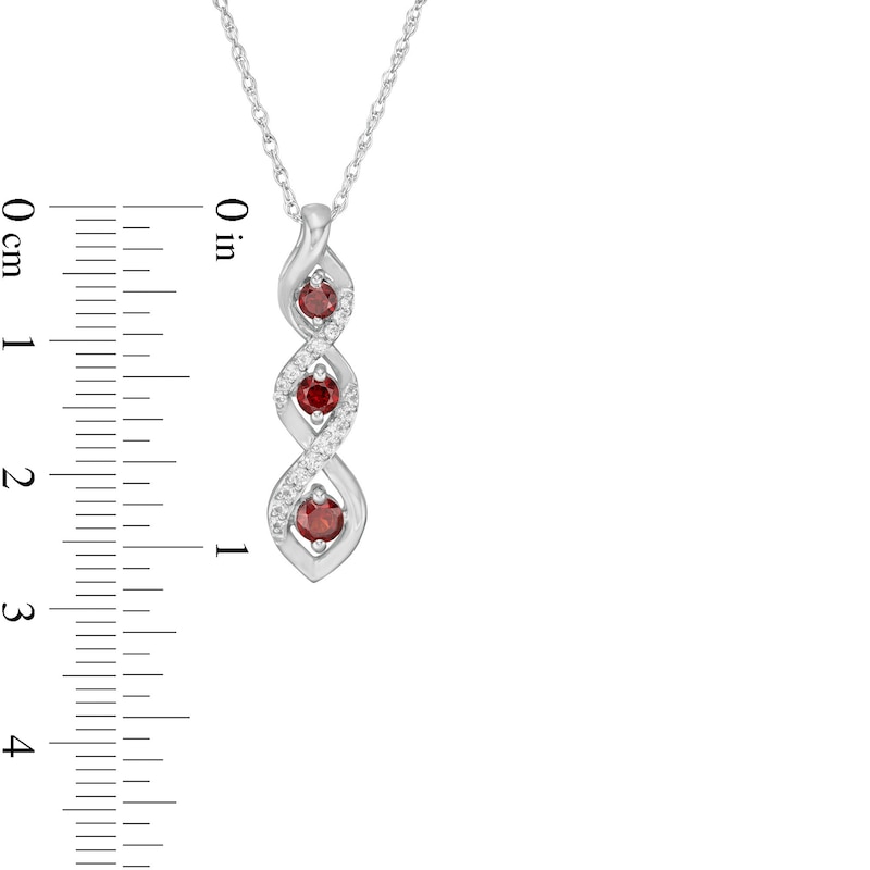 Garnet and White Lab-Created Sapphire Graduated Three Stone Cascading Flame Pendant in Sterling Silver