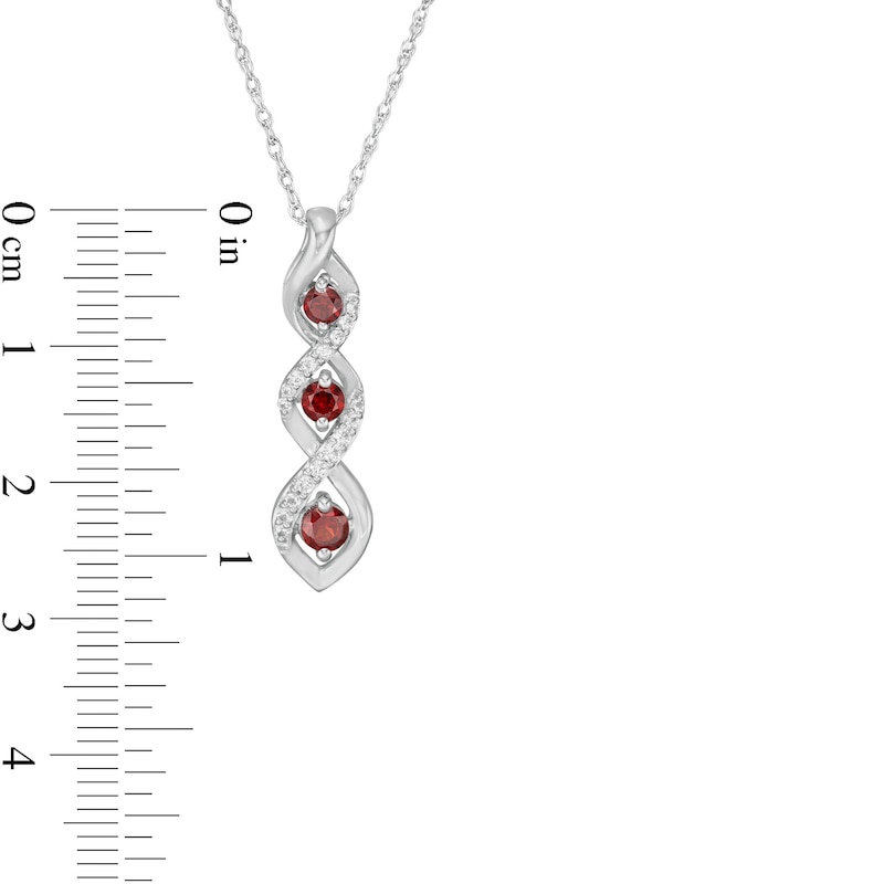 Main Image 3 of Garnet and White Lab-Created Sapphire Graduated Three Stone Cascading Flame Pendant in Sterling Silver