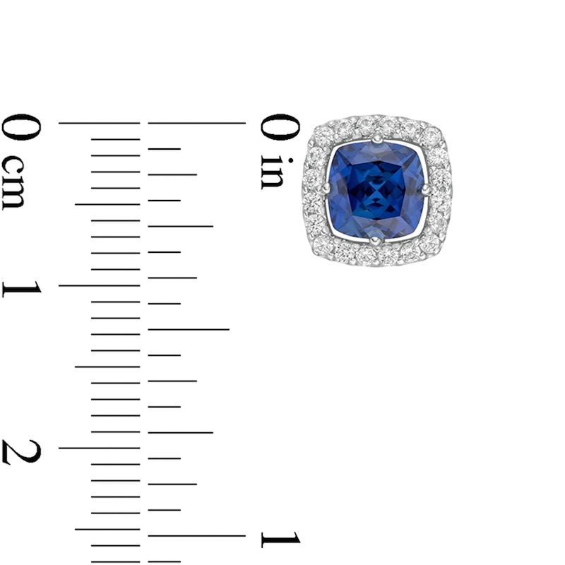 Main Image 3 of 6.0mm Cushion-Cut Blue and White Lab-Created Sapphire Frame Stud Earrings in Sterling Silver
