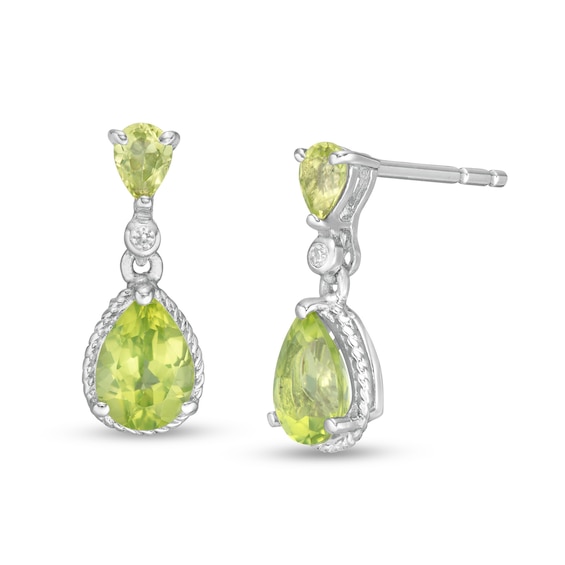 Pear-Shaped Peridot and Lab-Created White Sapphire Rope Frame Drop Earrings in Sterling Silver Pear-Shaped Peridot and Lab-Created White Sapphire Rope Frame Drop Earrings in Sterling Silver
