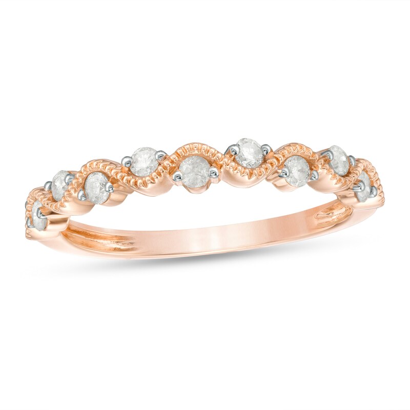 Main Image 1 of 1/4 CT. T.W. Diamond Wave Vintage-Style Anniversary Band in 10K Rose Gold