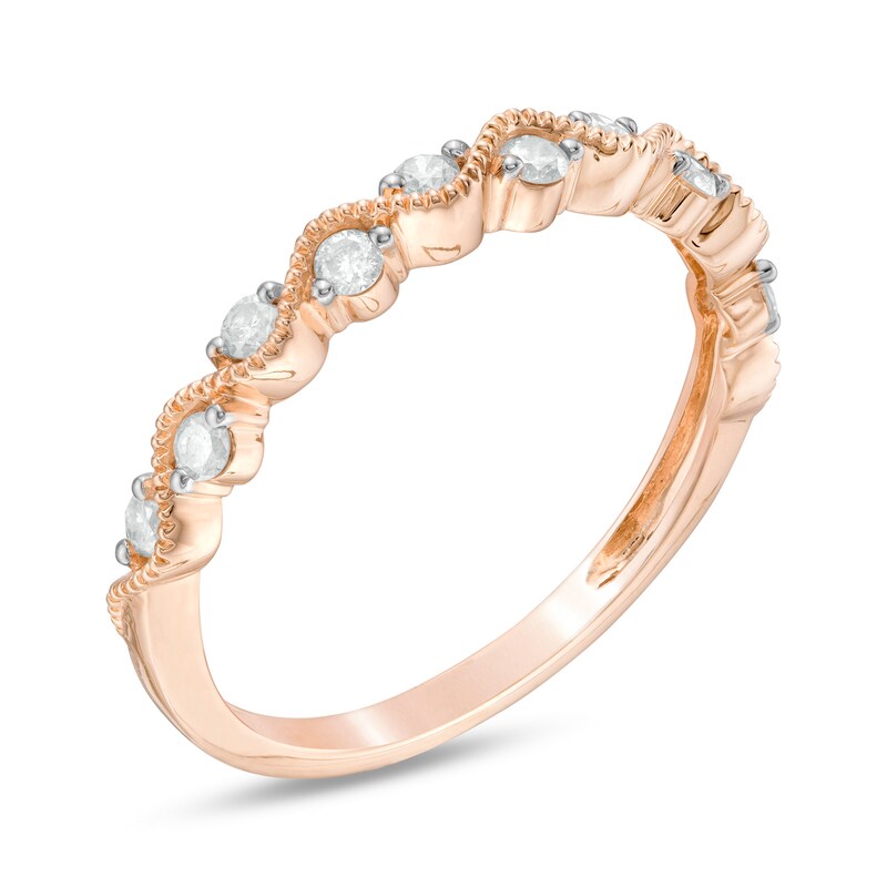 Main Image 2 of 1/4 CT. T.W. Diamond Wave Vintage-Style Anniversary Band in 10K Rose Gold