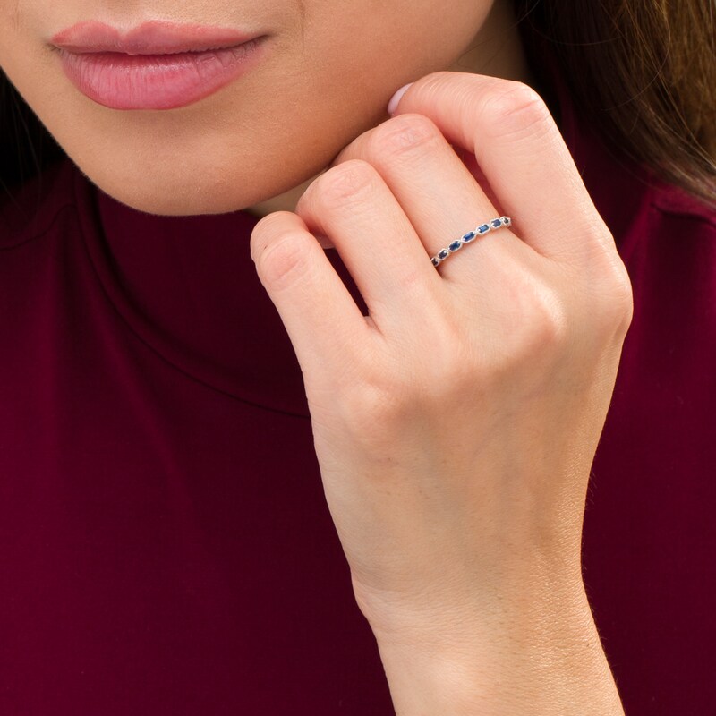Main Image 2 of Sideways Baguette Blue Sapphire "X" Vintage-Style Ring in 10K White Gold