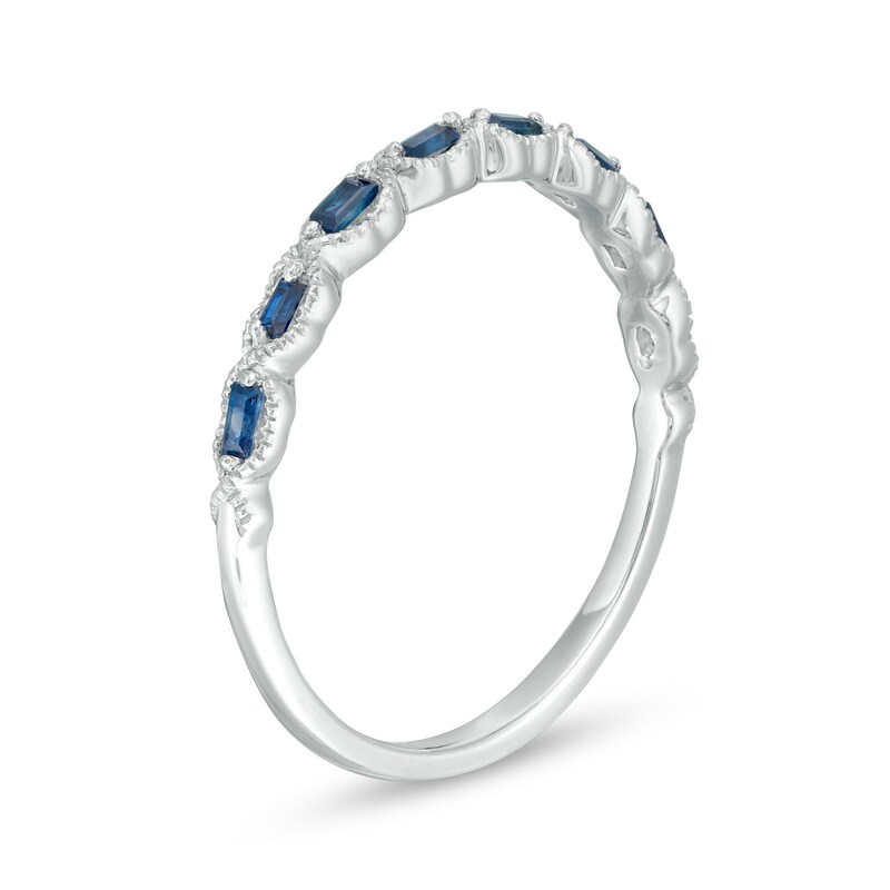 Main Image 3 of Sideways Baguette Blue Sapphire "X" Vintage-Style Ring in 10K White Gold