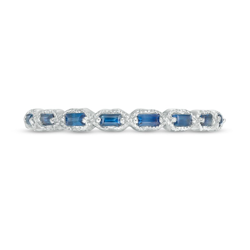 Main Image 4 of Sideways Baguette Blue Sapphire "X" Vintage-Style Ring in 10K White Gold