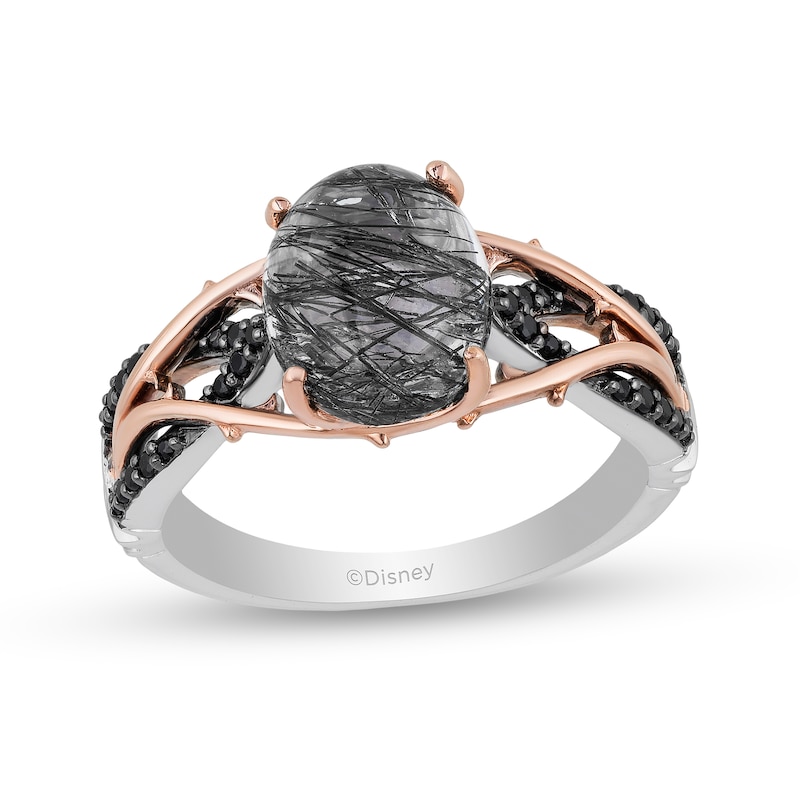 Main Image 1 of Enchanted Disney Villains Maleficent Black Quartz and 1/6 CT. T.W. Diamond Ring in Sterling Silver and 10K Rose Gold
