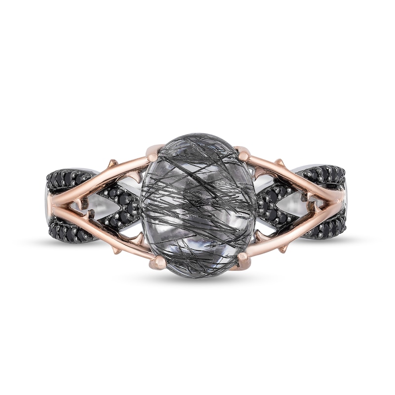 Main Image 3 of Enchanted Disney Villains Maleficent Black Quartz and 1/6 CT. T.W. Diamond Ring in Sterling Silver and 10K Rose Gold