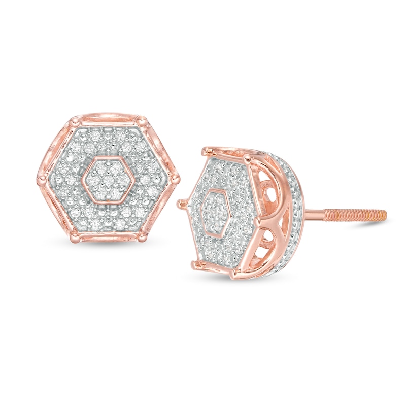 Main Image 1 of Men's 1/6 CT. T.W. Composite Diamond Hexagon Frame Stud Earrings in Sterling Silver with 14K Rose Gold Plate