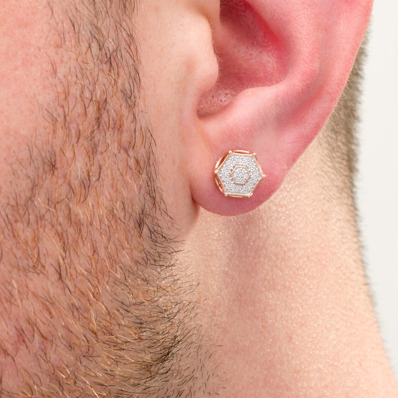 Main Image 2 of Men's 1/6 CT. T.W. Composite Diamond Hexagon Frame Stud Earrings in Sterling Silver with 14K Rose Gold Plate