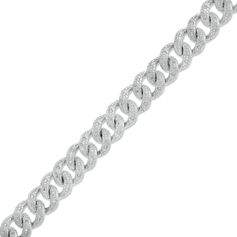 Main Image 1 of Men's 1/3 CT. T.W. Diamond Curb Chain Bracelet in Sterling Silver - 8.5"