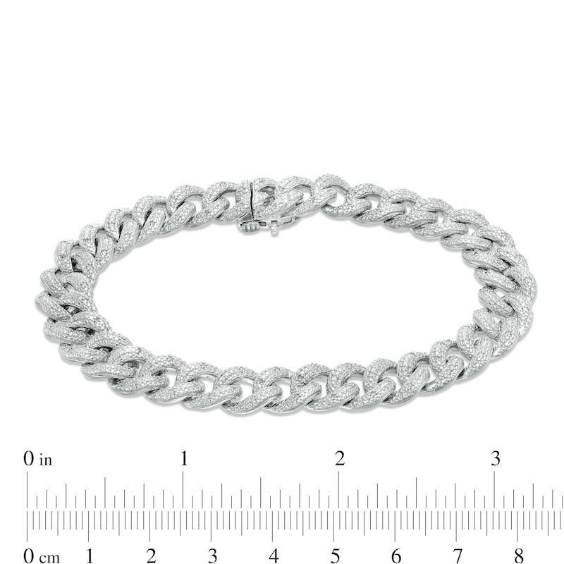 Main Image 4 of Men's 1/3 CT. T.W. Diamond Curb Chain Bracelet in Sterling Silver - 8.5"